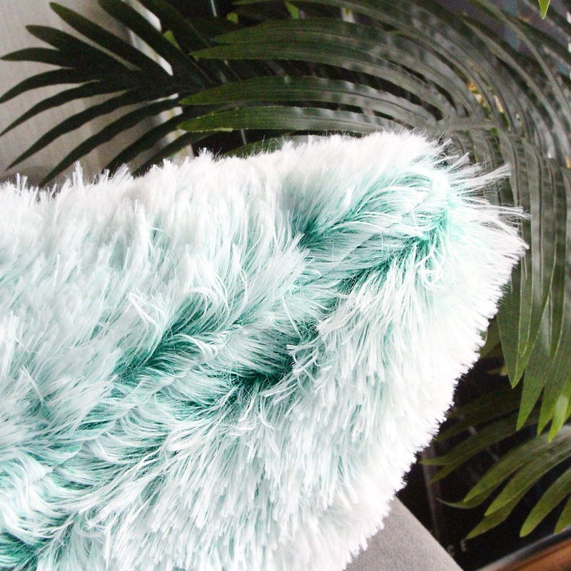 Uhomy Fluffy Accent Pillows Cover 18"x18", Soft Green Ombre Faux Fur Throw Pillow Case, Modern Luxury Decorative Square Cushion Cover for Farmhouse Home Decor for Sofa/Bed/Chair, 45x45cm Single - Image 3